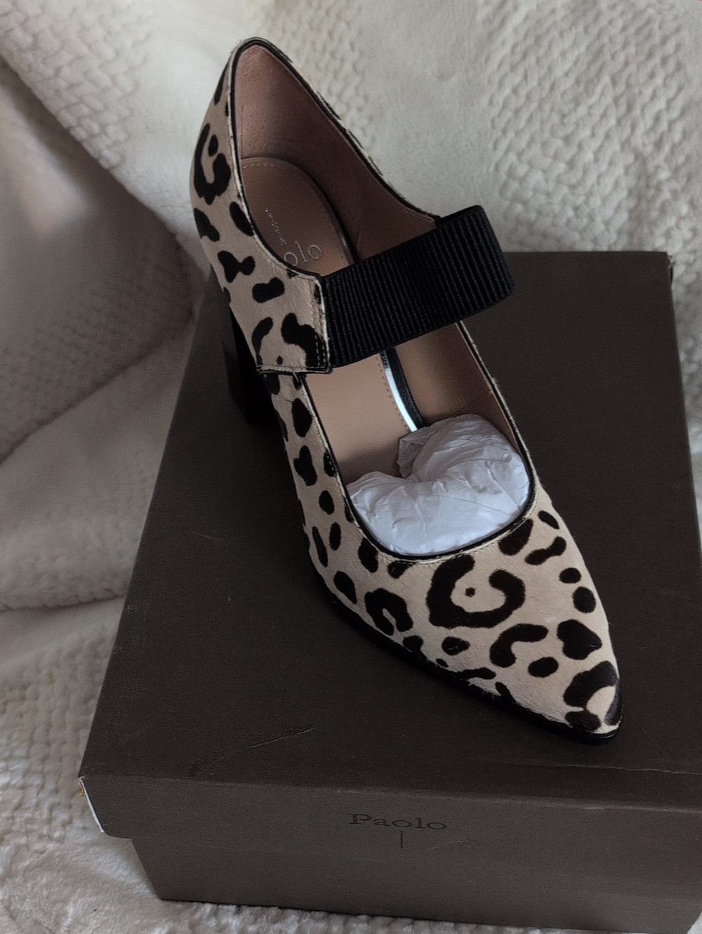 Paolo Leopard-Print Pointed Mary Jane Pump in Tan and Black